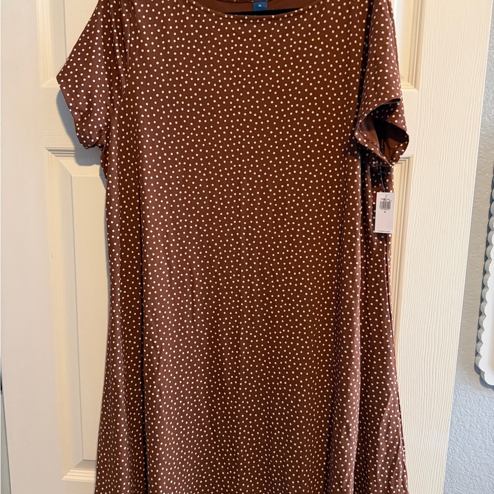 Old Navy Brown and White Polka Dot Midi Dress